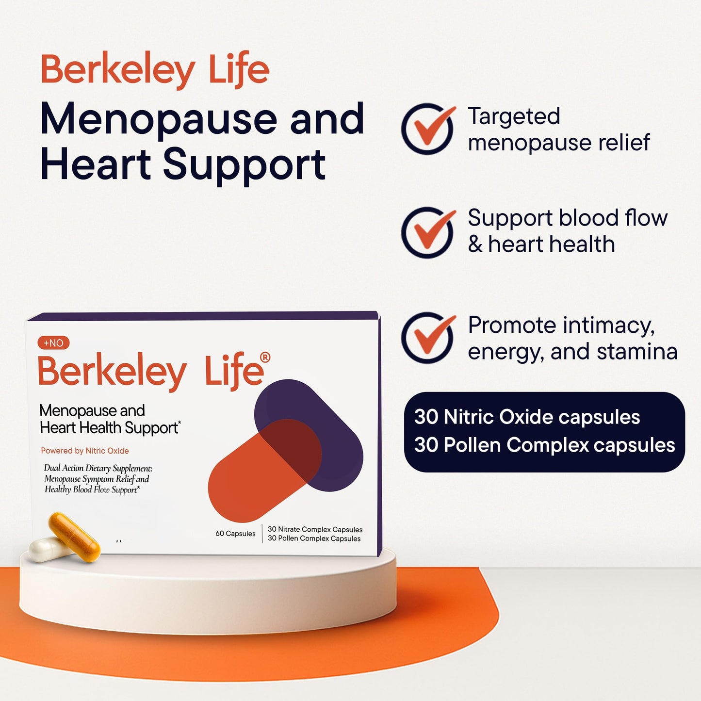 Berkeley Life Menopause and Heart Health Support Supplements - Hormone-Free Dual-Action Nitric Oxide Supplement for Menopause Symptom Relief & Healthy Blood Flow Support for Women - 60 Capsules Berkeley Life