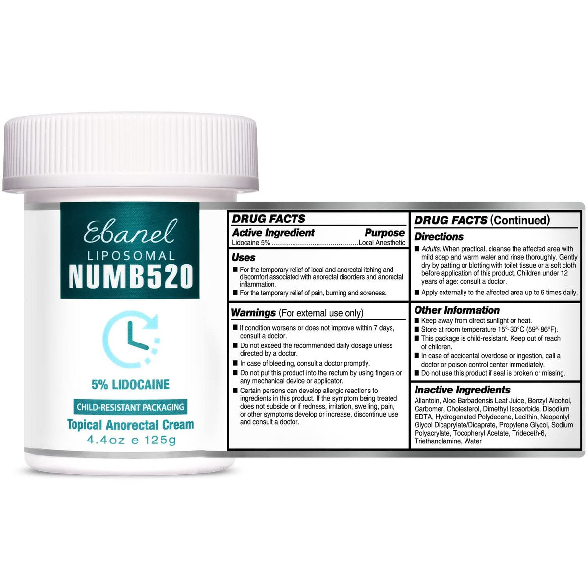 Ebanel Bundle of Pain Relief Cream Arnica Menthol 2 Oz, and Topical Numbing Cream 4 Oz Ebanel