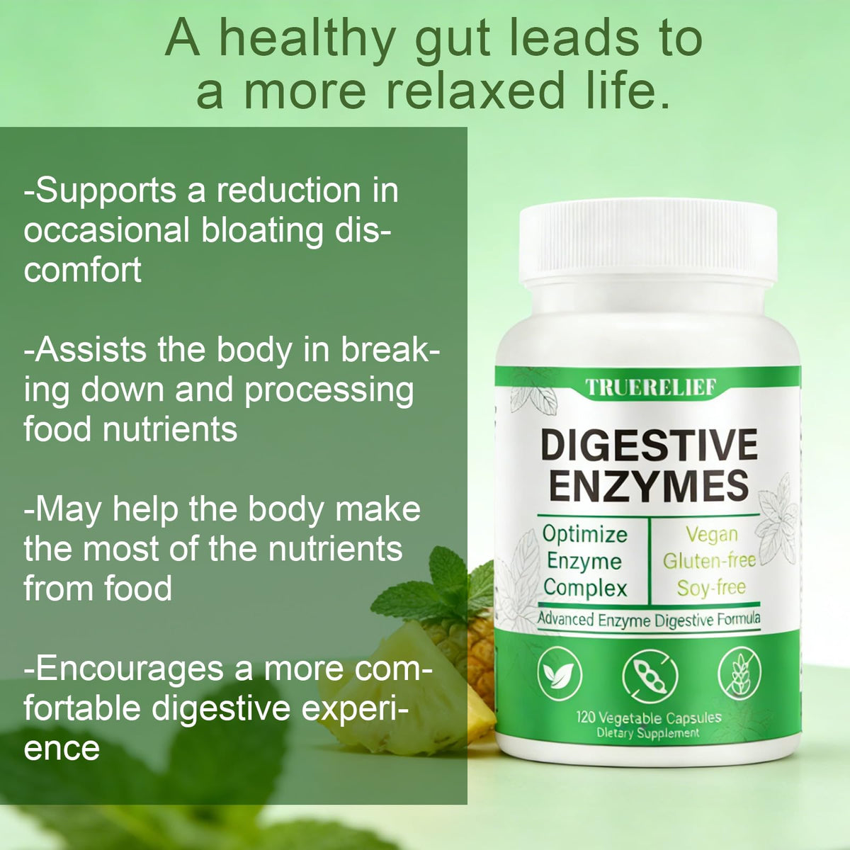 Complete Digestive Enzymes Supplement for Gut Health & Bloating Relief - Enhanced with Lipase Amylase Bromelain for Protein Carb ZYGCDZ