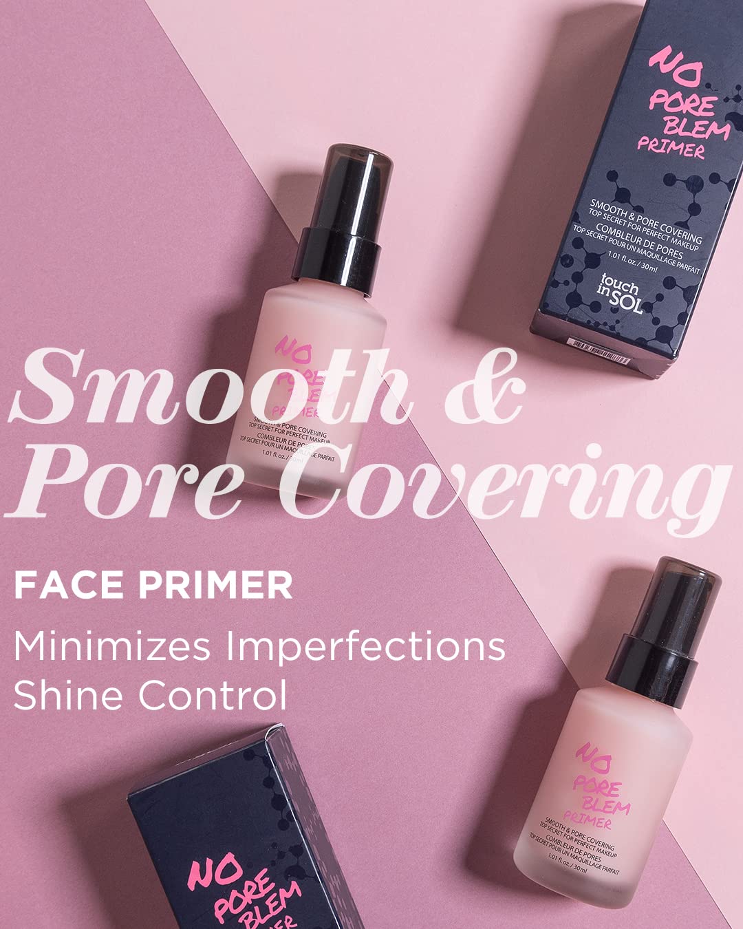 TOUCH IN SOL No Poreblem Primer – Pore Primer for Korean Makeup, Mattifying Primer for Oily Skin, Pore Eraser for Large Pores, Blurring Finish from K Beauty (1.01 fl.oz/30ml) Touch in Sol
