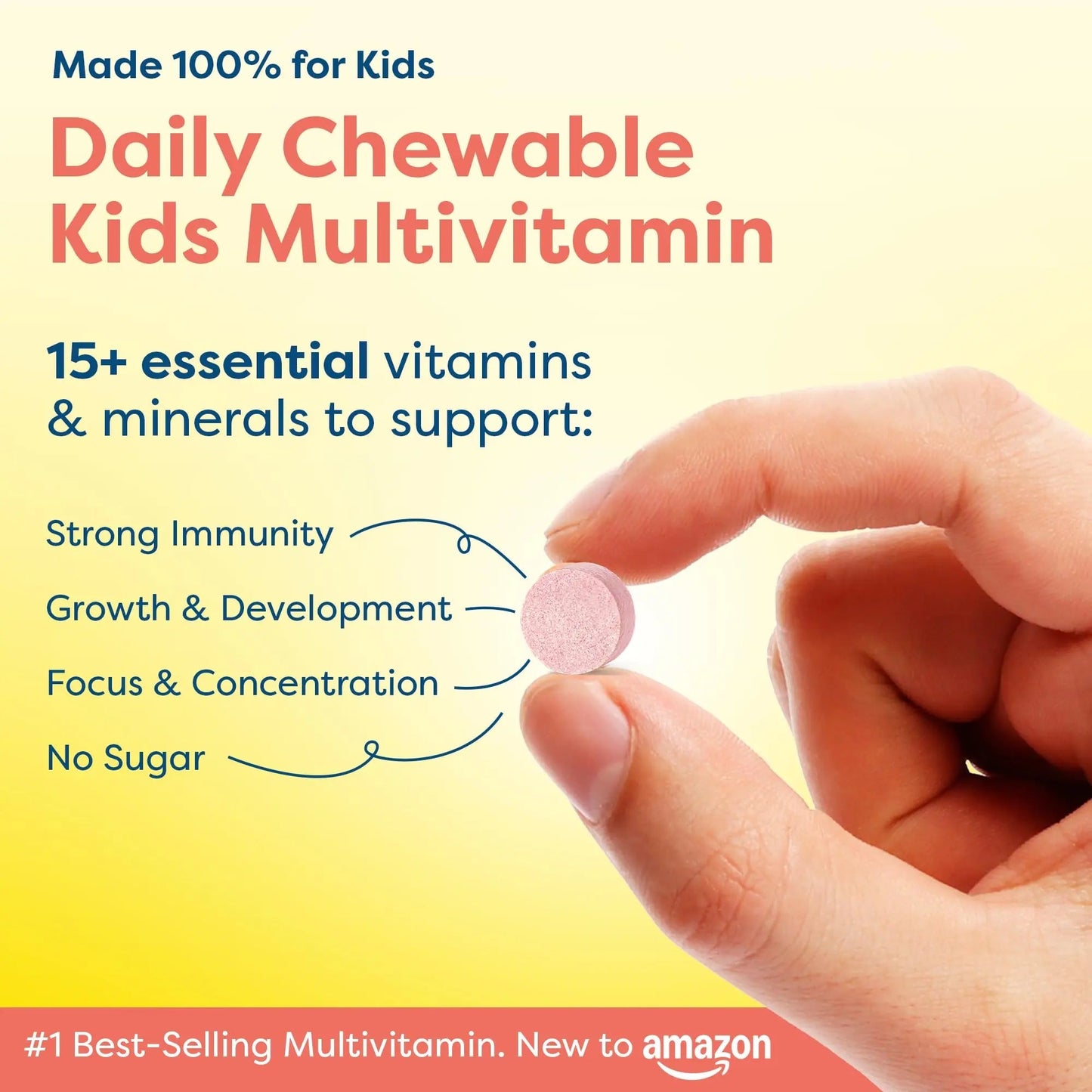 HIYA Kids Multivitamin Tablets – 15+ Essential Vitamins & Minerals with Fruits & Veggies for Ages 2+, Supports Growth HIYA