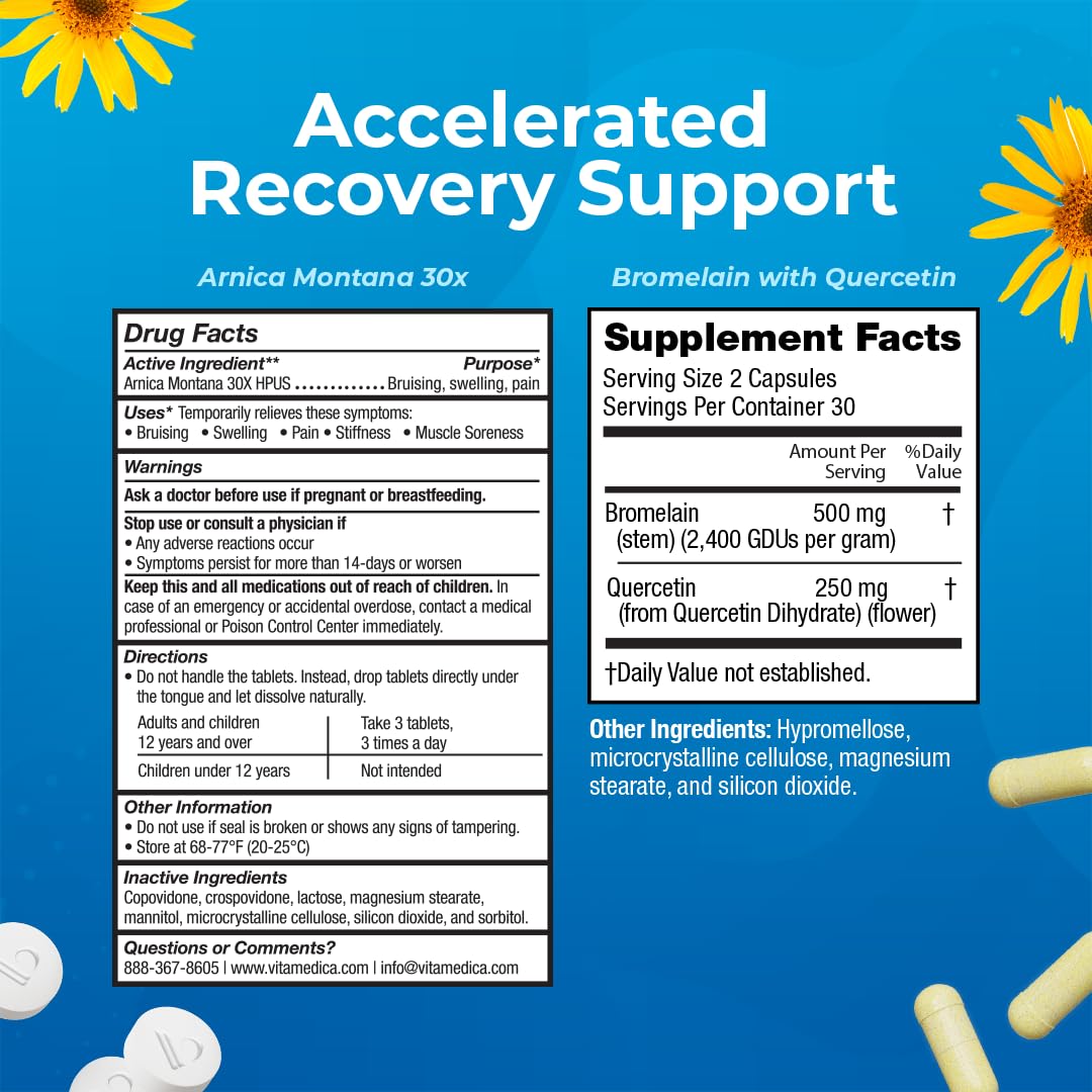 VitaMedica | Arnica Montana 30X and Bromelain with Quercetin Bundle | Arnica Montana | Bromelain | Quercetin | Recovery Bundle | Plant Based | Made in USA VitaMedica