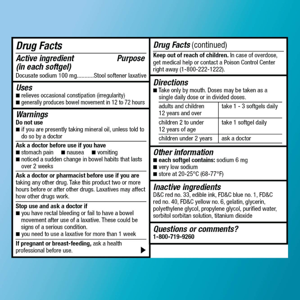 Amazon Basic Care Stool Softener Laxative, Docusate Sodium 100 mg, Softgels, For Constipation Relief, 100 Count Amazon Basic Care