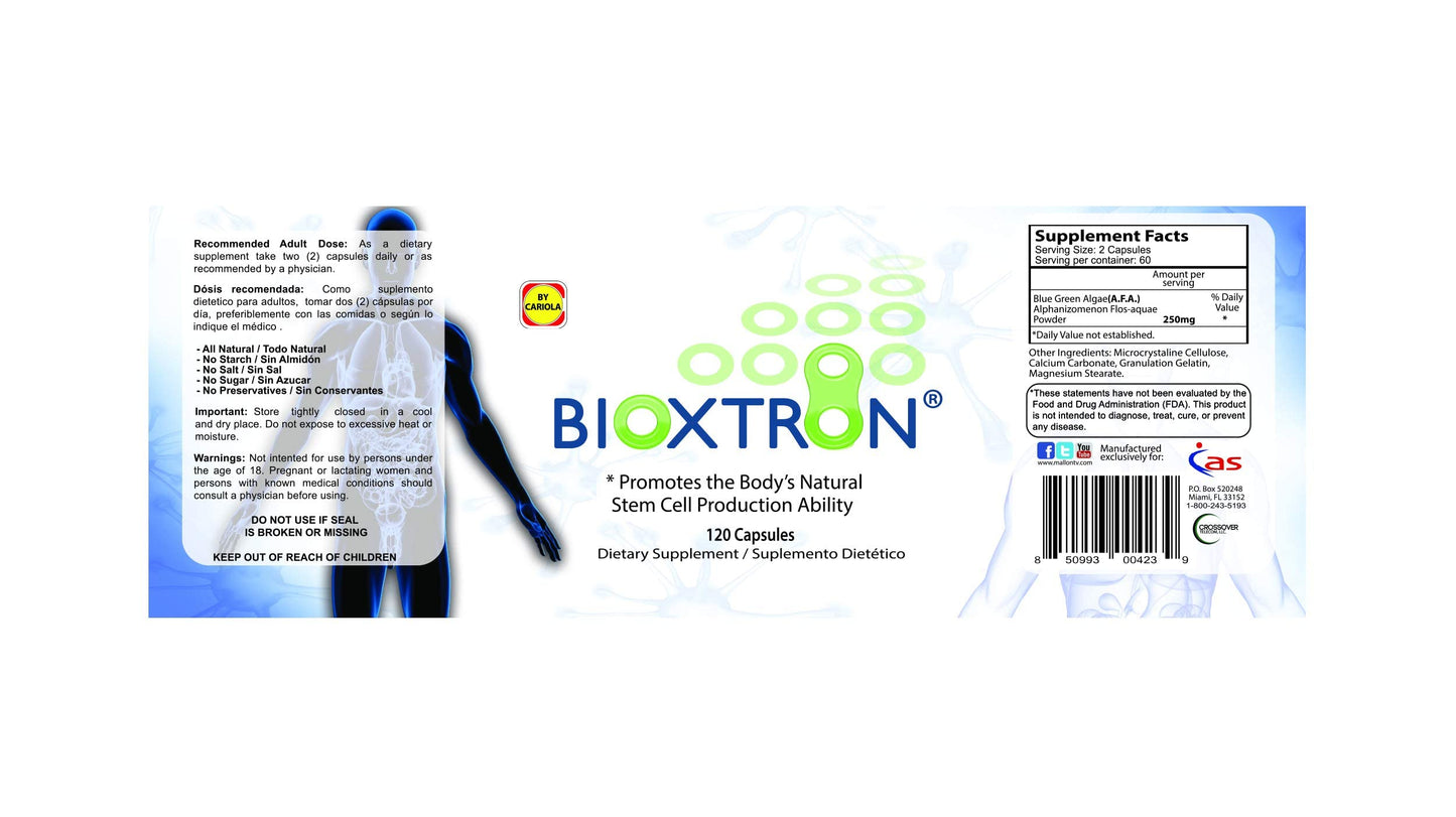 Bioxtron Natural AFA Stem Cell Supplement - Joint Support & Muscle Pain - Immune System Support - Natural Blue Green Algae Spirulina - 120 Caps Bioxtron