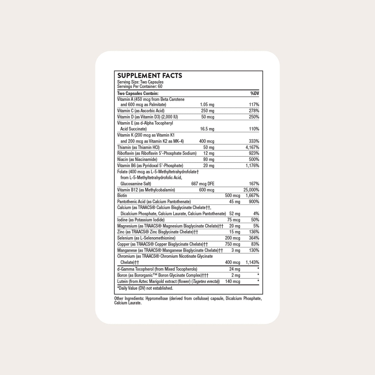 THORNE - Basic Nutrients 2/Day - Comprehensive Daily Multi-Vitamin with Optimal Bioavailability - Vitamin & Mineral Formula - Third-Party Certified - Gluten, Dairy & Soy-Free - 120 Capsules THORNE