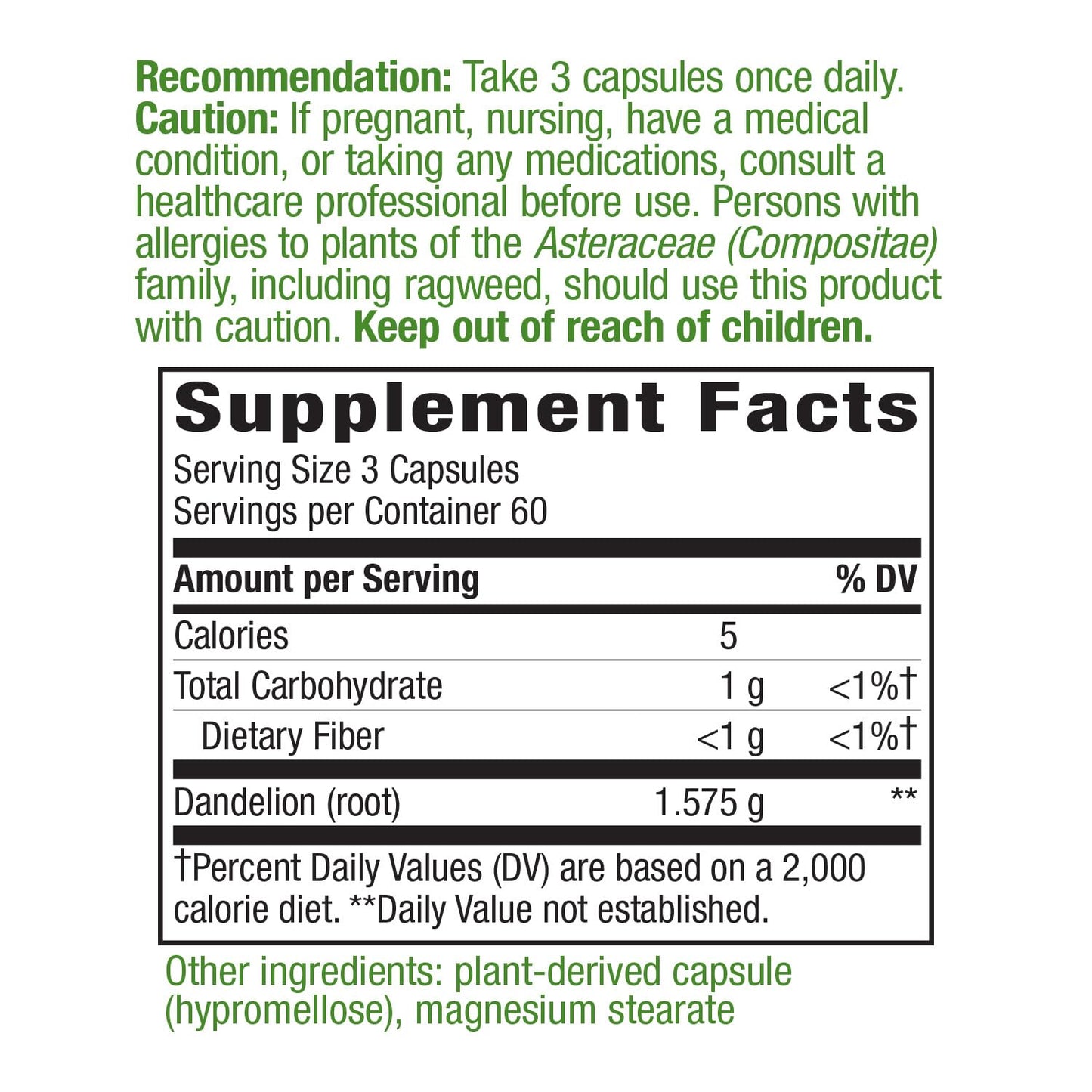 Nature's Way Dandelion Root Diuretic Herb* 525 mg per Capsule Non-GMO Nature's Way