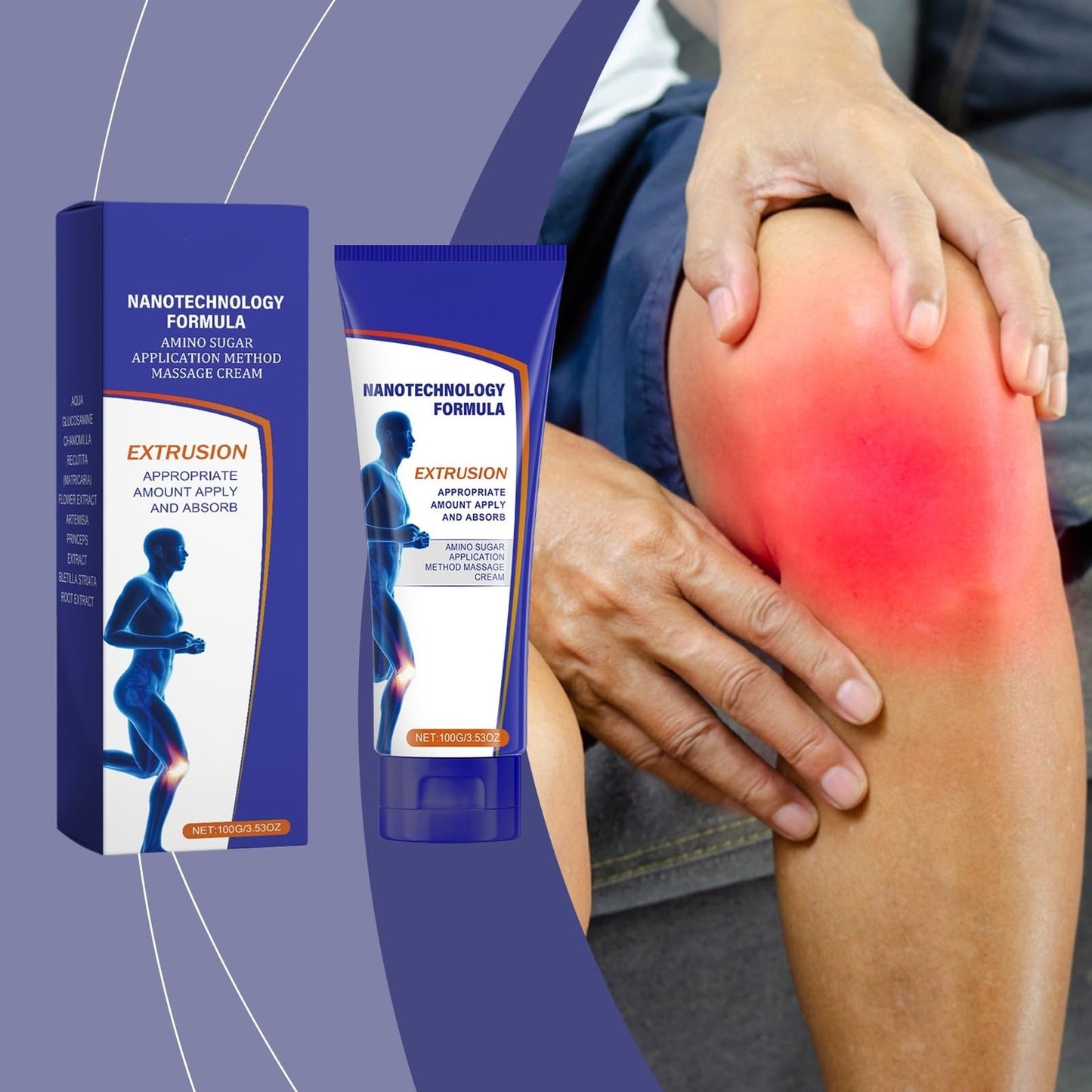 LWQCHW Nanotechnology Formula Amino Sugar Massage Cream 100g, with Glucosamine & Chamomile, Soothes Joint Discomfort, Fast Absorption Non-Greasy LWQCHW