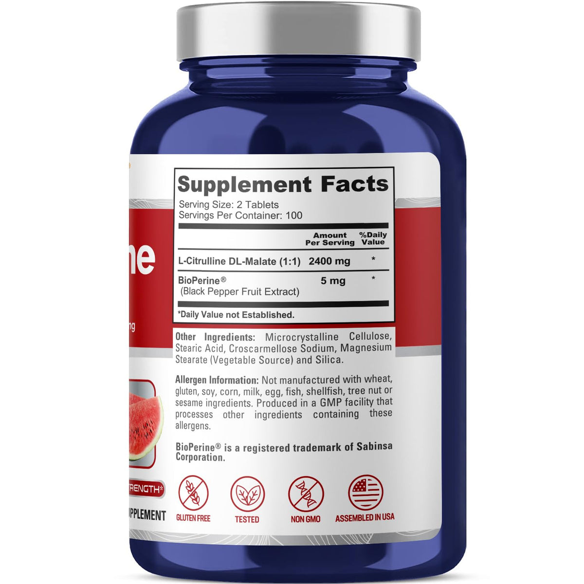 NusaPure L-Citrulline 2,400mg 200 Vegetarian Tablets (Non-GMO, Gluten Free, 100-Day Supply, Bioperine) NusaPure