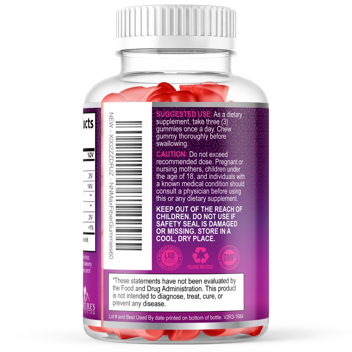 Fiber Gummies for Adults - Soluble Fiber 4g Per Serving - Plant-Based Prebiotic Fiber Supplement for Digestive Health, Gut Health, & Regularity Support - Vegan Gummy Nature's Nutrition