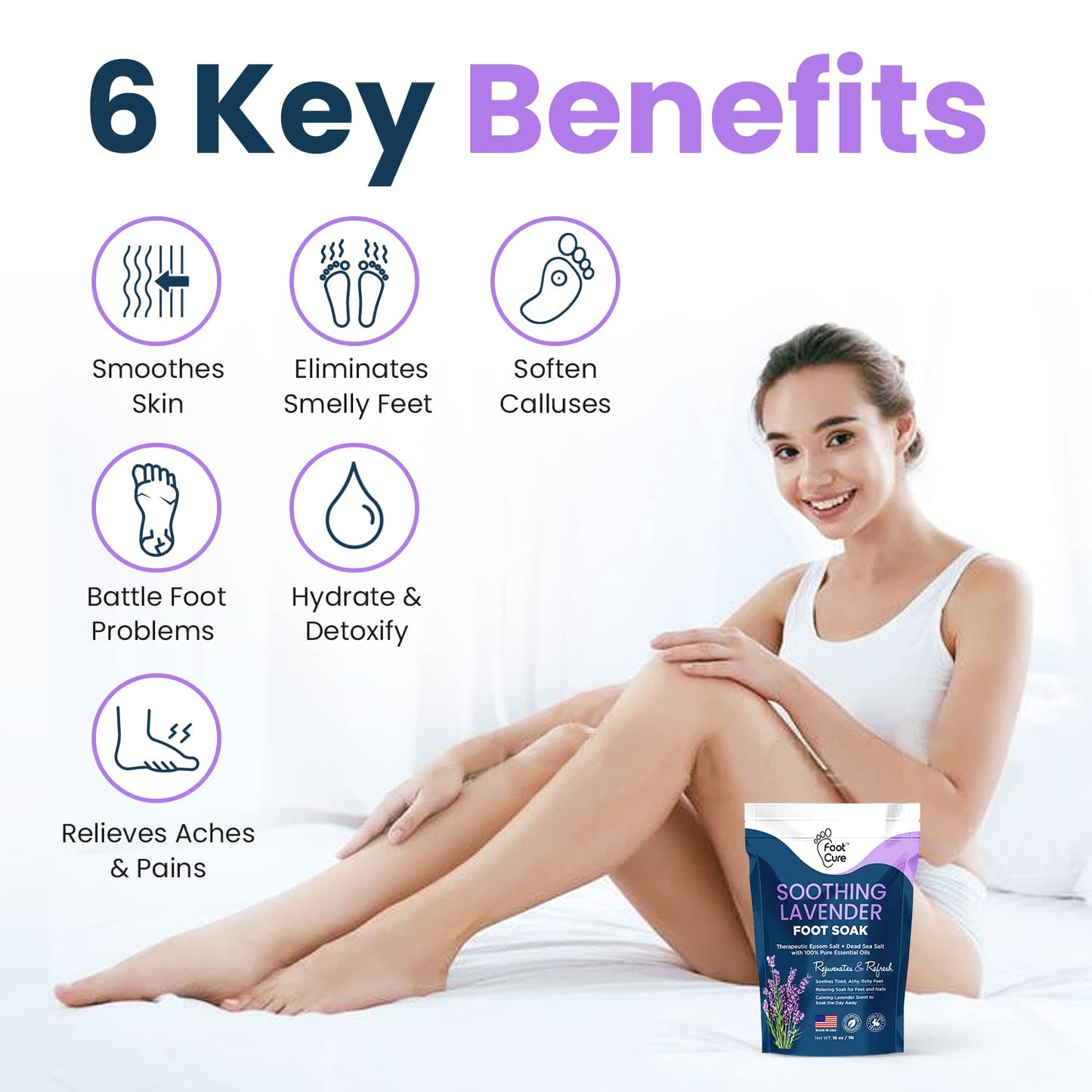 Soothing Lavender Foot Soak with Epsom Salt - Best Toenail Treatment, & Softens Calluses FOOT CURE