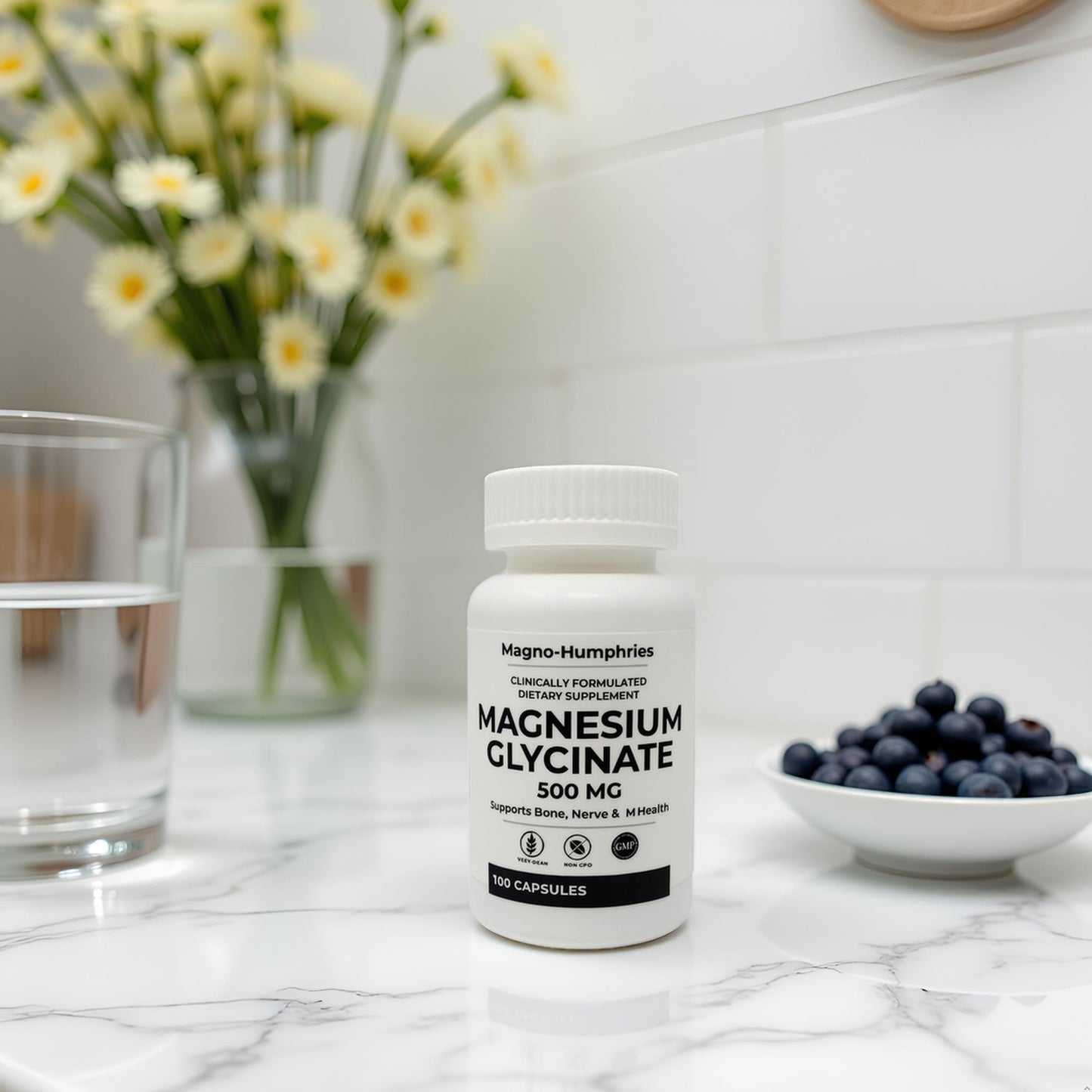 Magno-Humphries Magnesium Glycinate 500 mg - 100 Capsules | Gentle Chelated Form | Muscle, Nerve & Bone Support | Dietary Supplement | GMP Manufactured in The USA Magno-Humphries