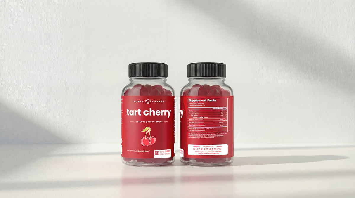 NutraChamps Tart Cherry Gummies - Tart Cherry Extract with Celery Seed - 60 Vegan Gummies (2-Pack) NutraChamps