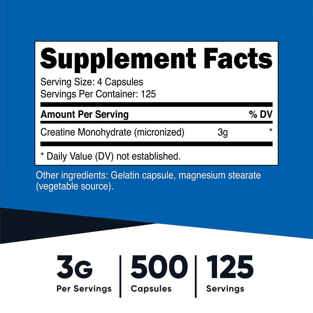 Nutricost Creatine Monohydrate 3000mg (750mg Per Cap), 500 Capsules (3 Bottles) Nutricost