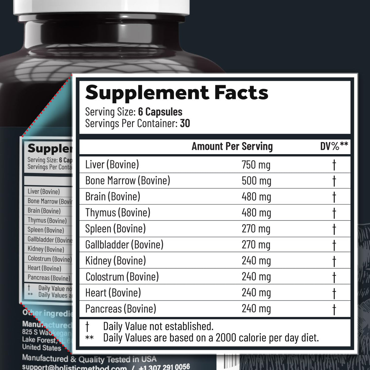 Beef Organ Supplement Complex - 10 Carnivore Grass Fed Proprietary Blend of Liver, Marrow, Brain, Thymus, Spleen, Kidney, Colostrum, Heart, Pancreas, Gallbladder - 180 Caps Carnivore Method