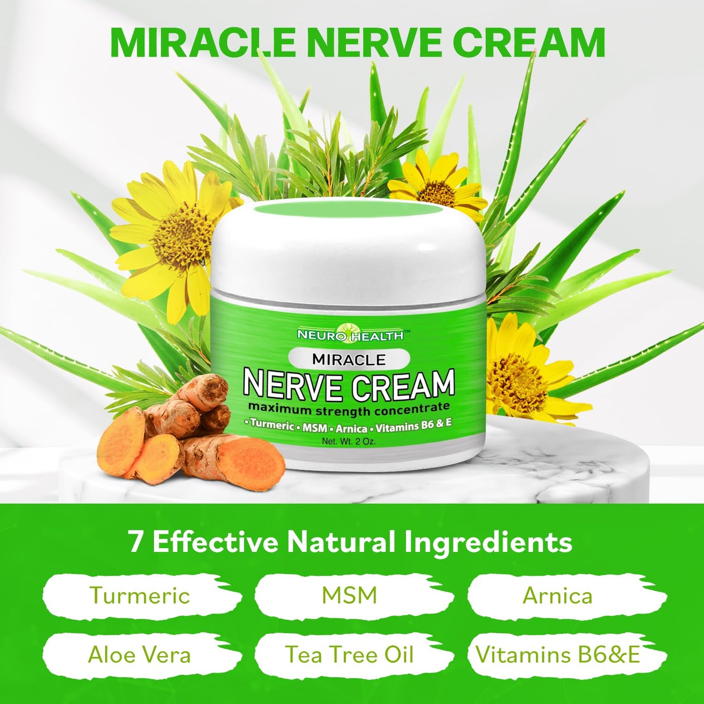 Neuro Health Miracle Nerve Cream - Maximum Strength - Turmeric and Arnica Blend for Neuropathy Discomfort Relief - Soothing Foot & Hand Formula with MSM, B6, E - Made in USA Neuro Health