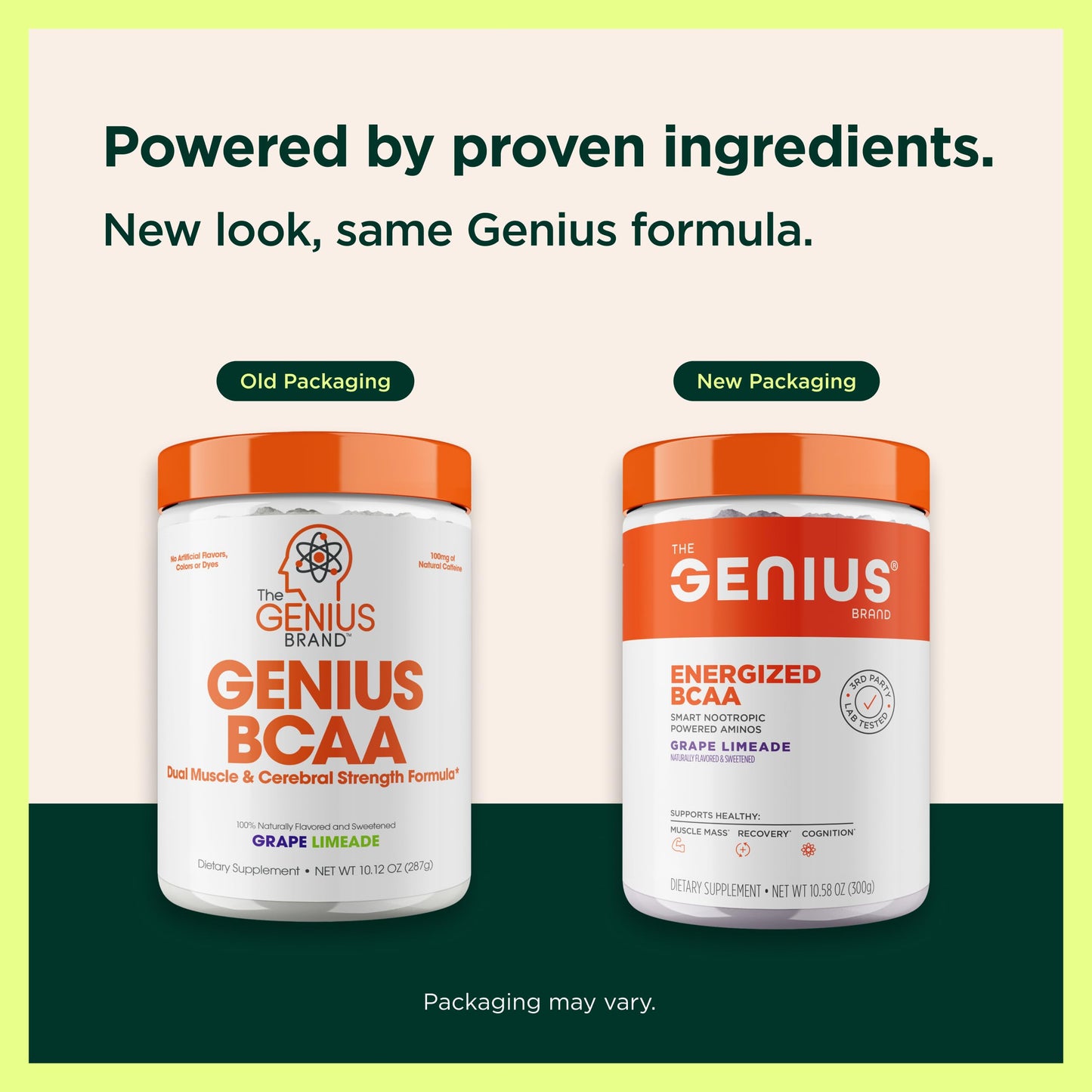 Genius BCAA Powder - 5g Vegan BCAAs L-Glutamine, Cognizin & Rhodiola Muscle Recovery Energy Support 100mg Caffeine Pre, Intra, Post-Workout Nootropic Supplement for Focus & Performance - Grape Limeade The Genius Brand