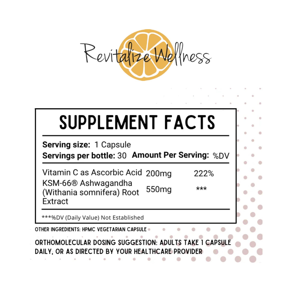Revitalize Wellness Ashwagandha + Vitamin C Capsules | Stress and Immune Support Complex | with 550 mg Ashwagandha and 200 mg Vitamin C per Serving | 30 Servings Revitalize Wellness