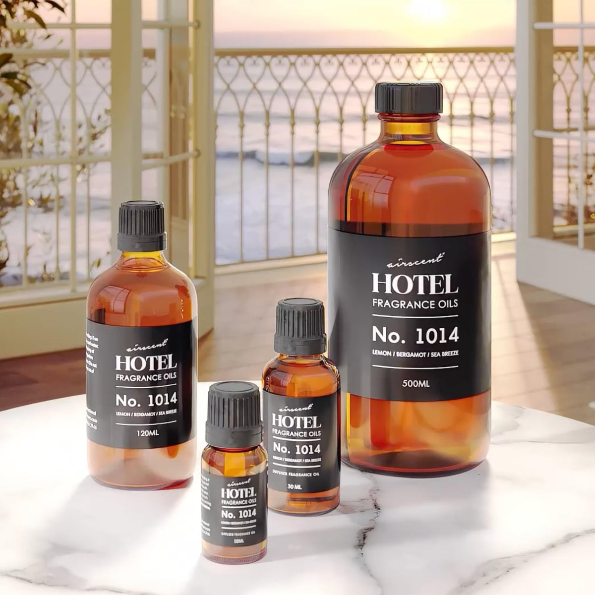 AirScent Hotel Diffuser Oil No. 1014 - The Iconic 5-Star Hotel Coastal Blend - Lemon Bergamot Sea Breeze - Fragrance Oil for Ultrasonic and Waterless Diffusers and Crafting - 500 mL Air-Scent