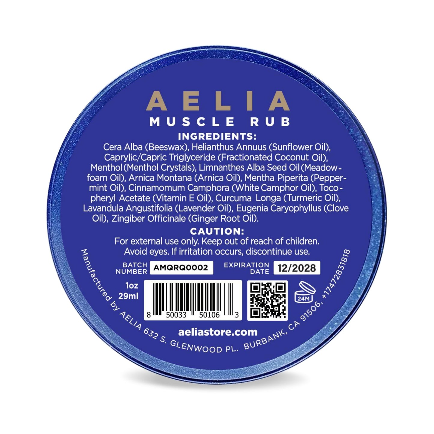 AELIA Muscle Rub - Coconut Oil, Vitamin E, Arnica, Ginger Root, Turmeric & Lavender – 1 oz AELIA