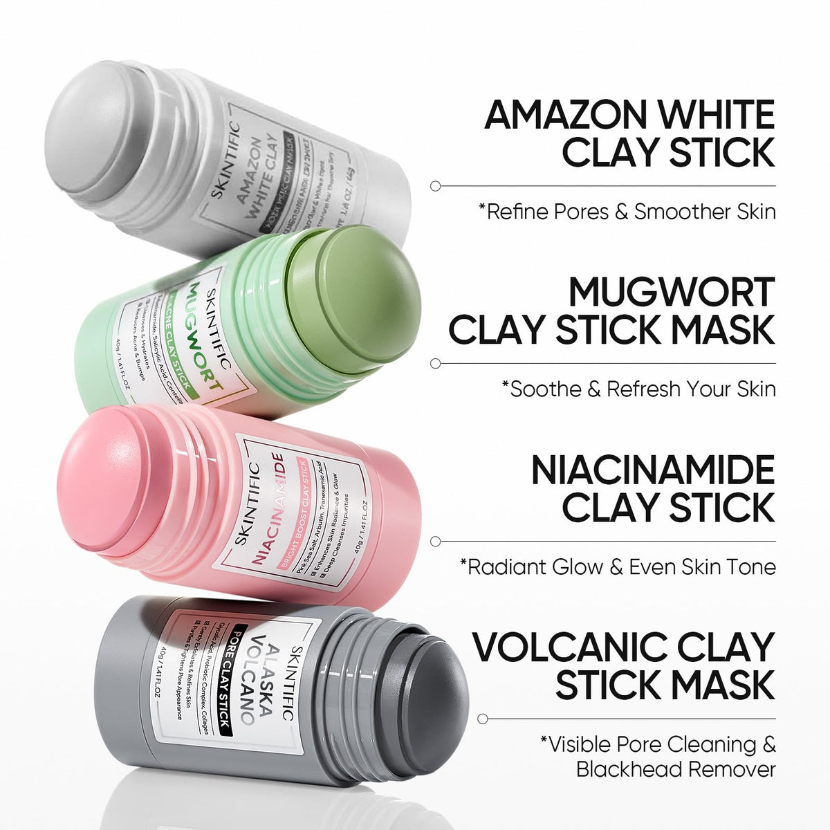 SKINTIFIC Deep Pore Cleansing Blackhead Remover Face Mask Stick, Mud Mask with Natural Alaska Volcano Clay, Gentle Exfoliating, Smoothing Skin, Non-Drying, Skincare Facial Mask SKINTIFIC