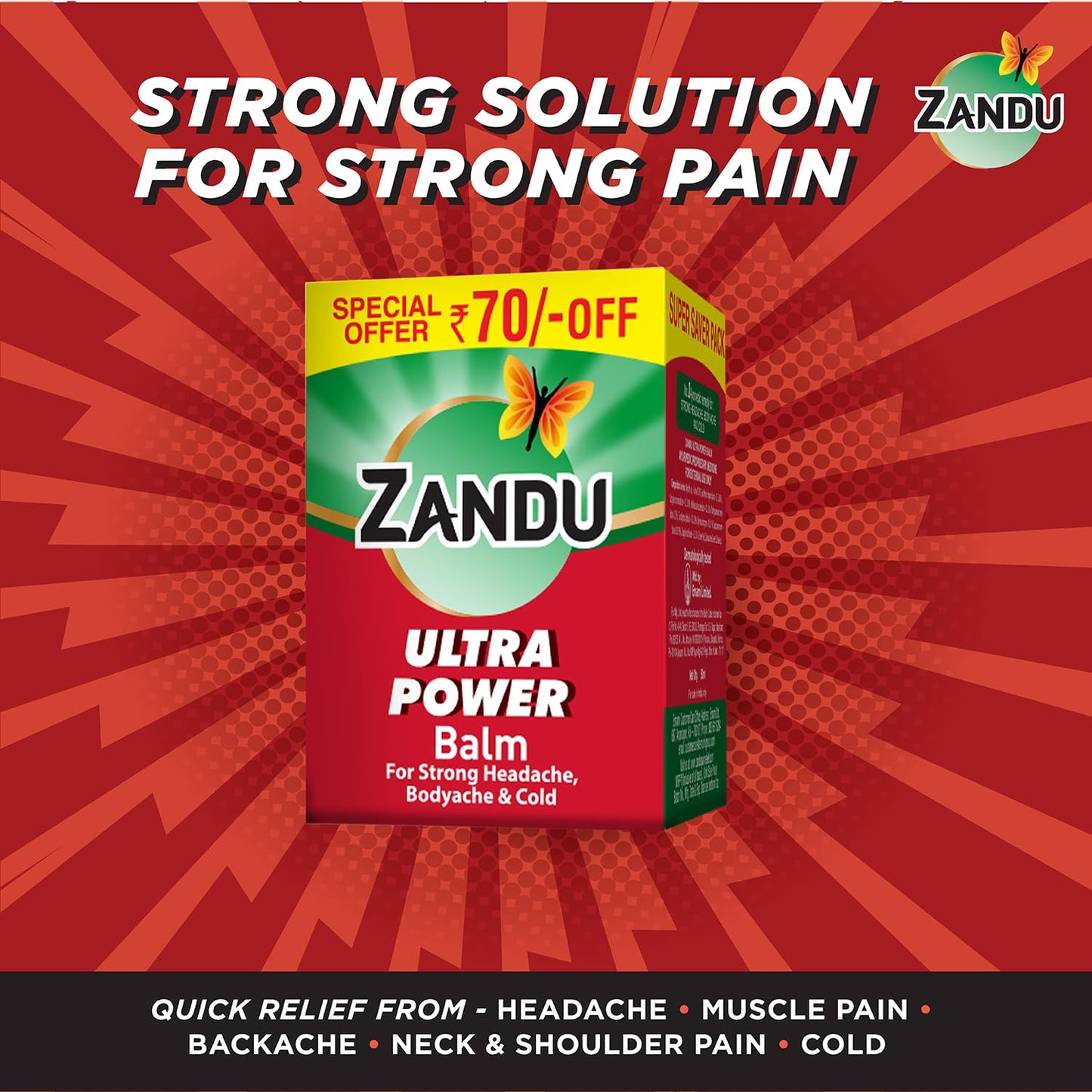 Zandu Ultra Red Balm | Ayurvedic Balm with Menthol, Camphor, Eucalyptus Oil | Relieves from Bodyache, Cold & Muscle Stiffness | Non Greasy & Fast Acting | 0.85 Fl Oz (Pack of 1) Zandu