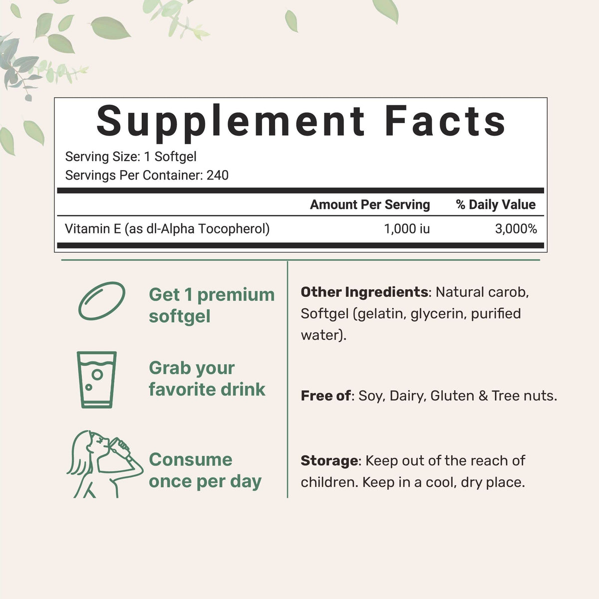 Micro Ingredients Vitamin E 1000 IU, 240 Softgels | Pure Vitamin E Oil Pills Micro Ingredients