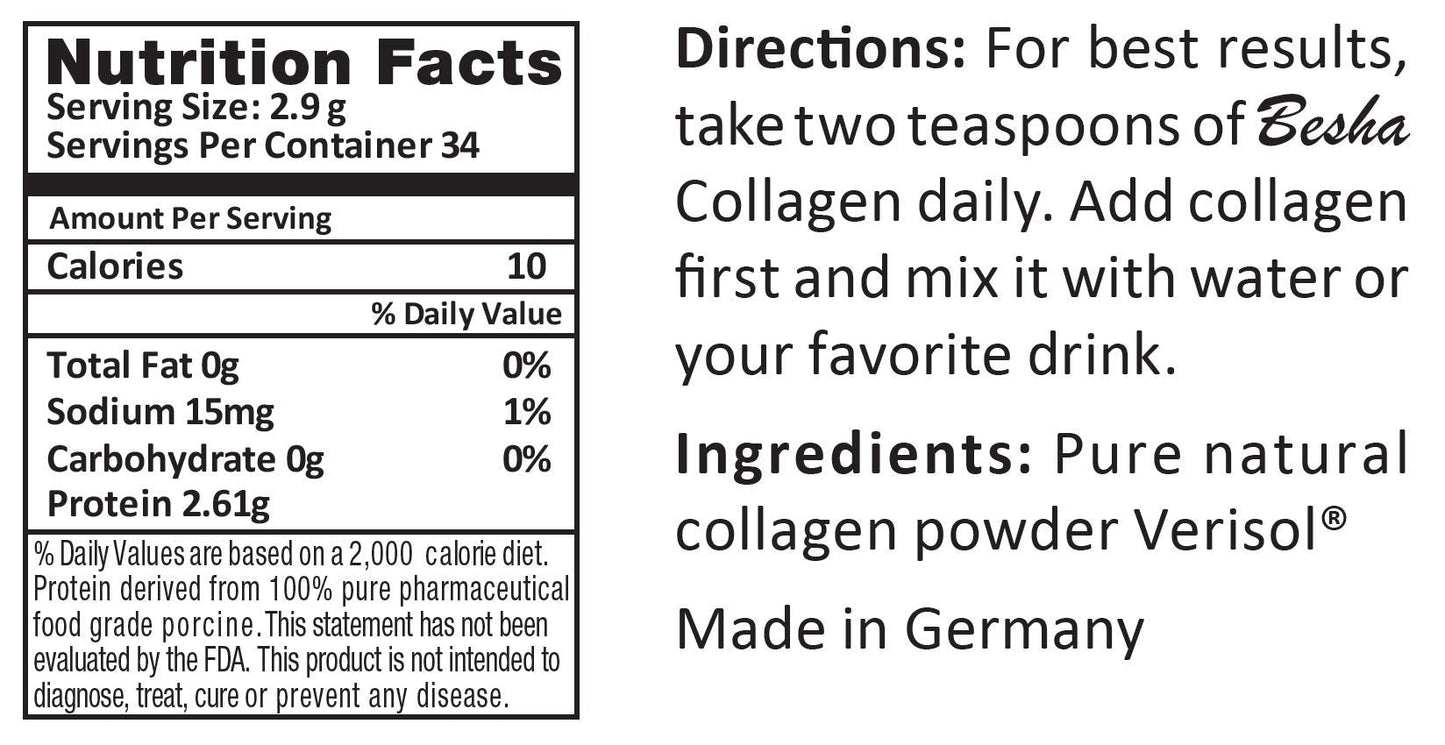 BESHA INC Verisol Collagen Bioactive Peptides (Natural Collagen Powder) Made in Germany BESHA INC