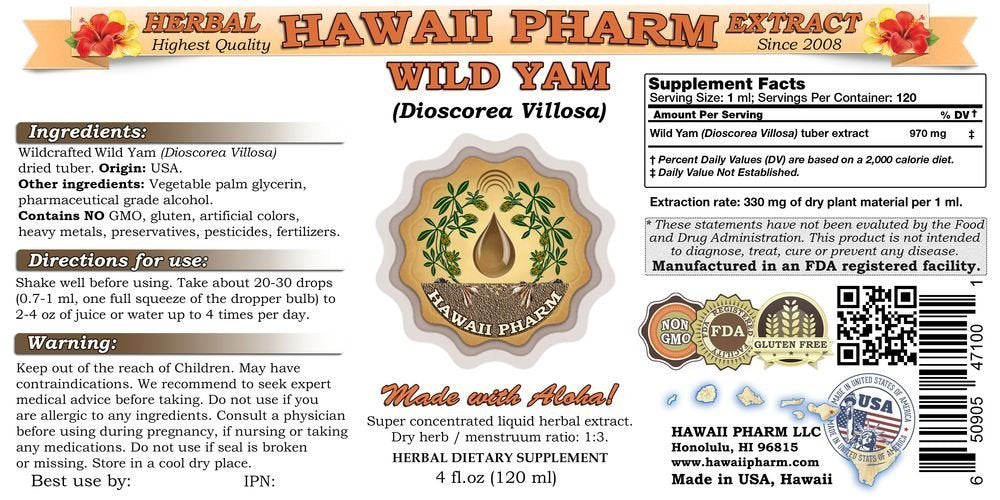 Wild Yam Liquid Extract, Wild Yam (Dioscorea Villosa) Tincture 2x32 oz HawaiiPharm