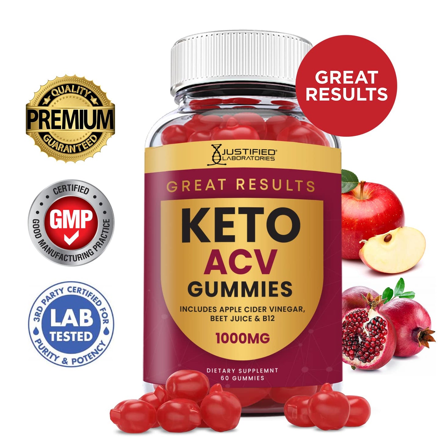Justified Laboratories (10 Pack) Great Results Keto ACV Gummies 1000MG Justified Laboratories
