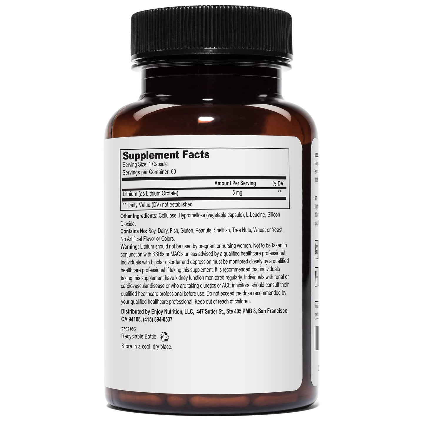 Lithium Orotate - 5mg of Elemental Lithium per Vegetarian Capsule Weyland Brain Nutrition