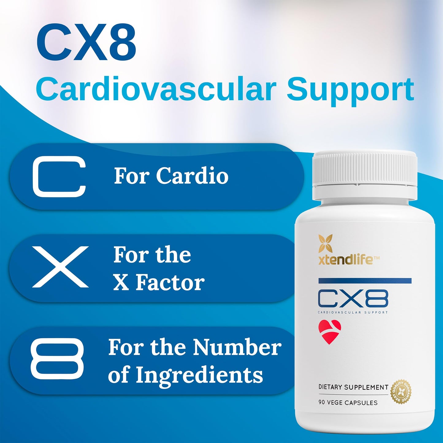 Xtendlife CX8 Heart Health Supplement for Cardiovascular Support, Circulation, and Arterial Health - with Vitamin K2 MK7, D3, Tocotrienols, and Sea Buckthorn-30 Day Supply Xtendlife