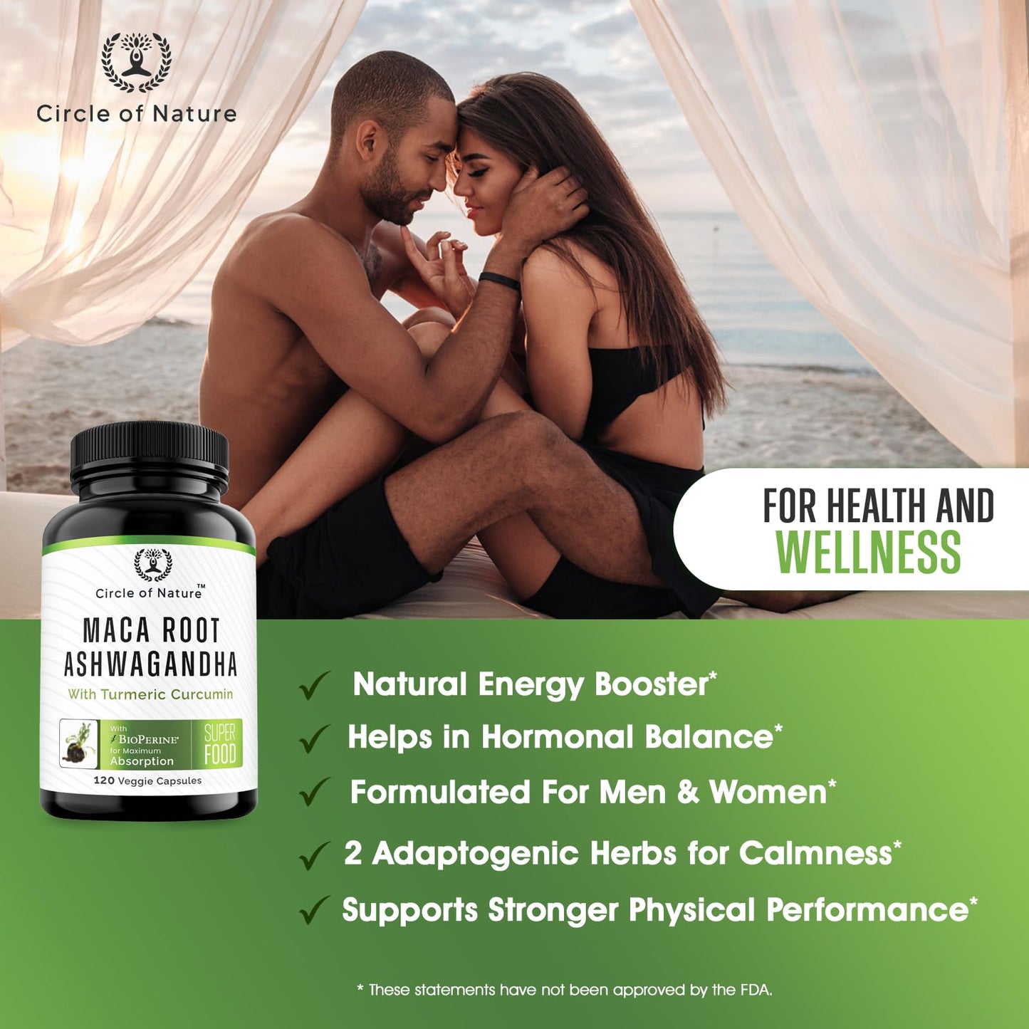 Maca Root 10,000 mg, Ashwagandha 6000mg Extract, Capsules for Men & Women CIRCLE OF NATURE
