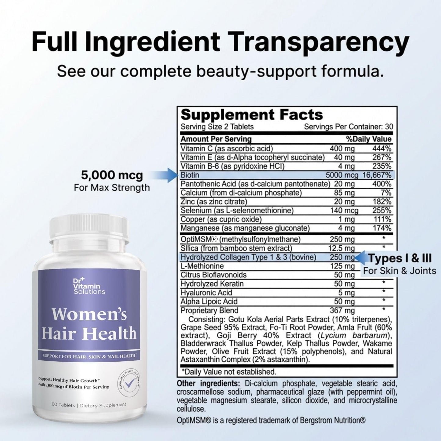 Dr Vitamin Women's Hair Health - Hair, Skin & Nails Support with Biotin & Collagen - 60 Tablets DR VITAMIN SOLUTIONS