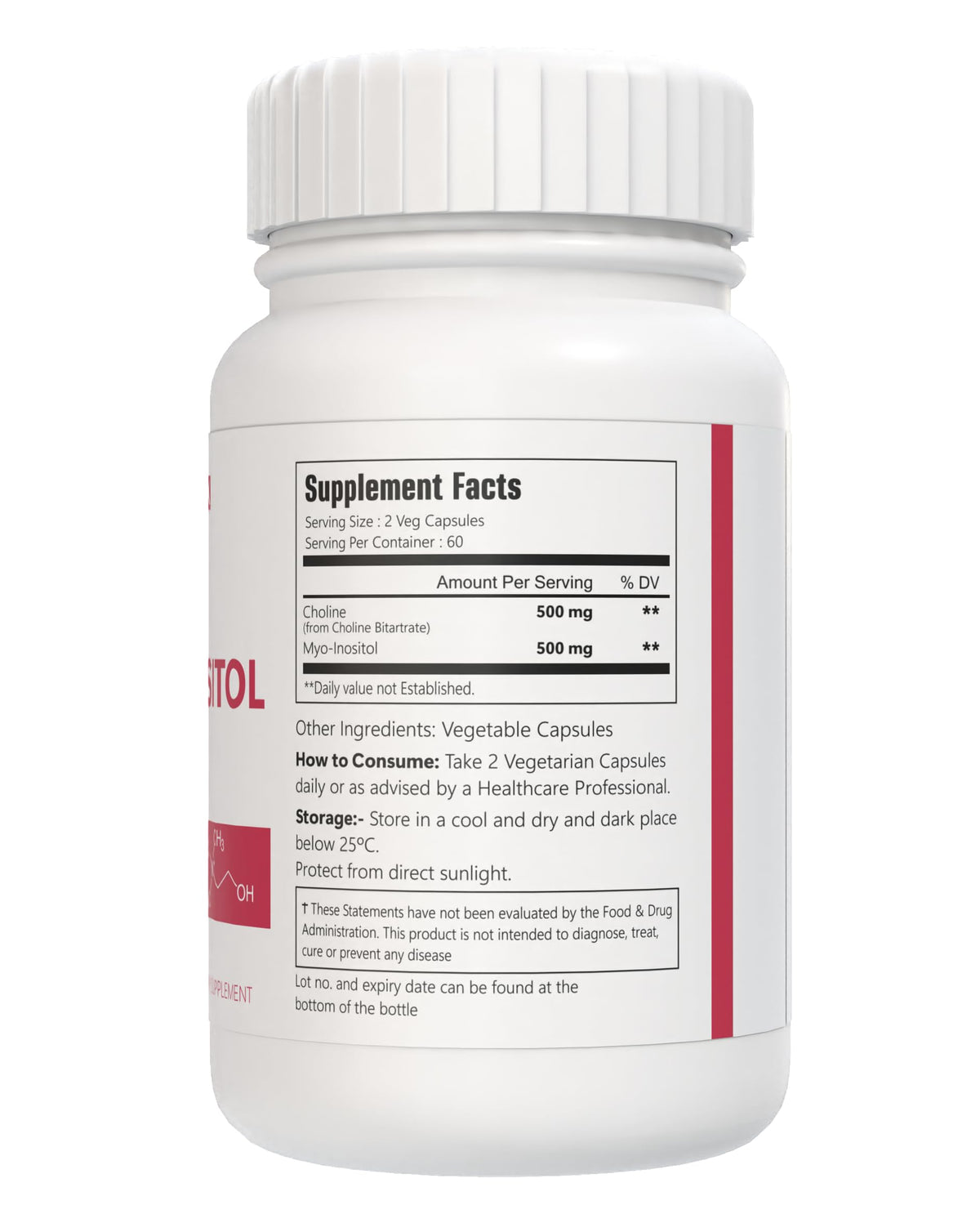 VitaCosmoX Choline and Myo-Inositol Supplement, 1000 mg Each, 120 Veggie Capsules 100% Vegetarian, Non-GMO & Gluten Free VitaCosmoX