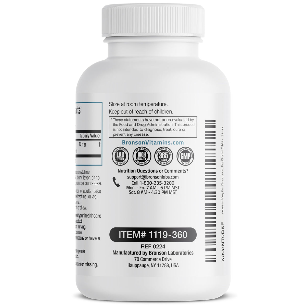 Bronson Melatonin 10mg Fast Dissolve Cherry Flavored Tablets Vegetarian Chewable Lozenges, 360 Count Bronson