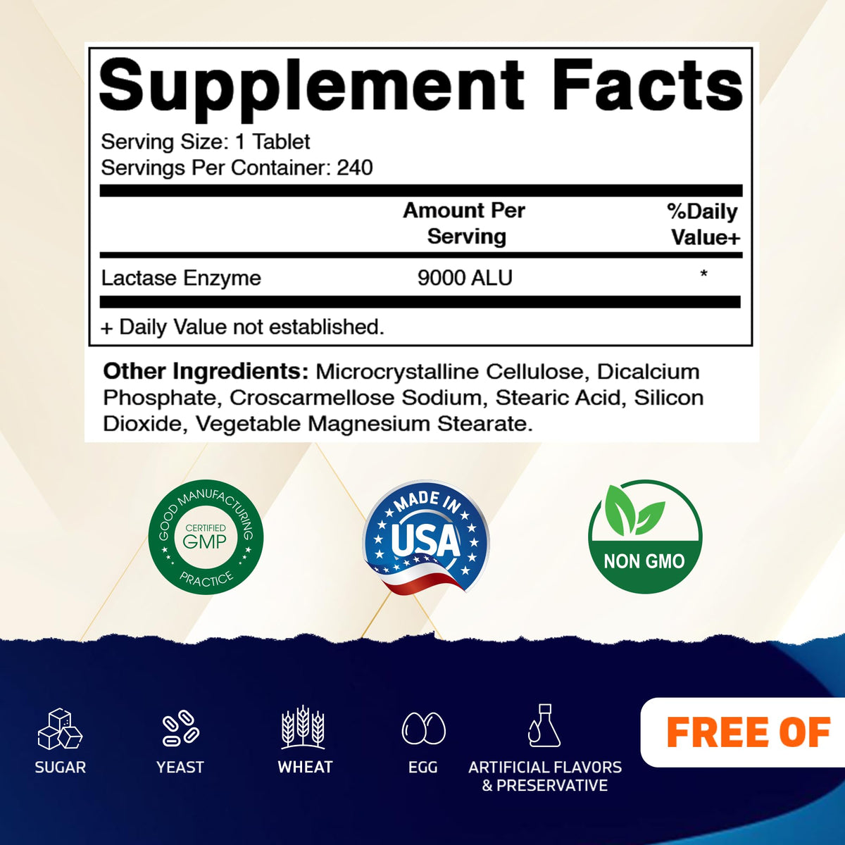 Vitamatic Lactase Enzyme 9000 FCC 240 Tablets - Lactose Intolerance Relief Caplets Vitamatic