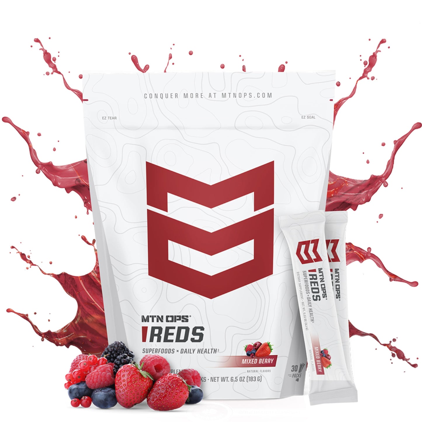 MTN OPS Reds Super Reds Antioxidant Drink Powder Daily Health Blend with Phytonutrients Free Radical Support 30 On The Go Stick Packs MTN OPS