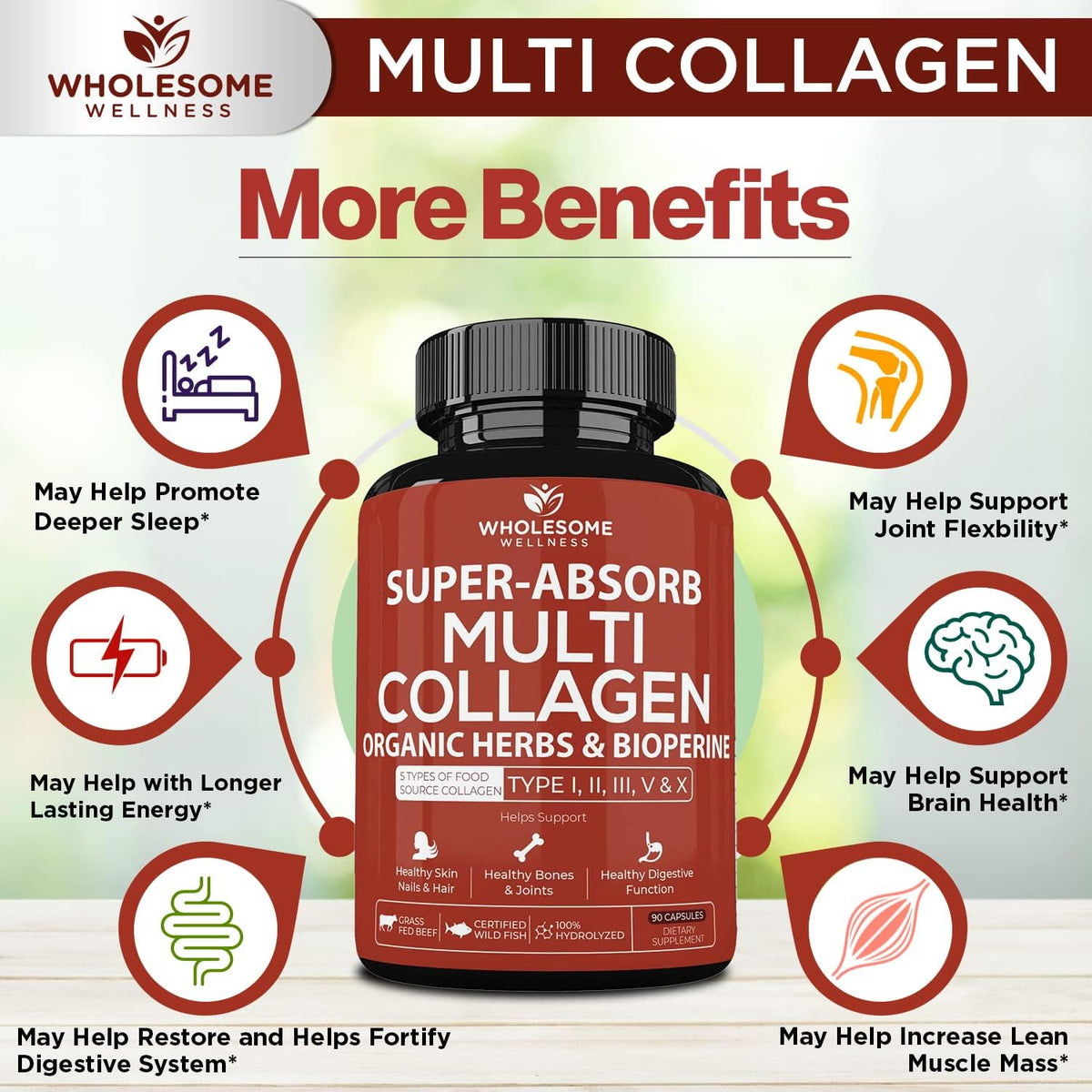 Wholesome Wellness Liposomal Vitamin C Capsules (200 Pills 1500mg Buffered) + Super-Absorb Multi Collagen Pills (Type I II III V X) Organic Herbs and Bioperine Bundle Gsupps Australia