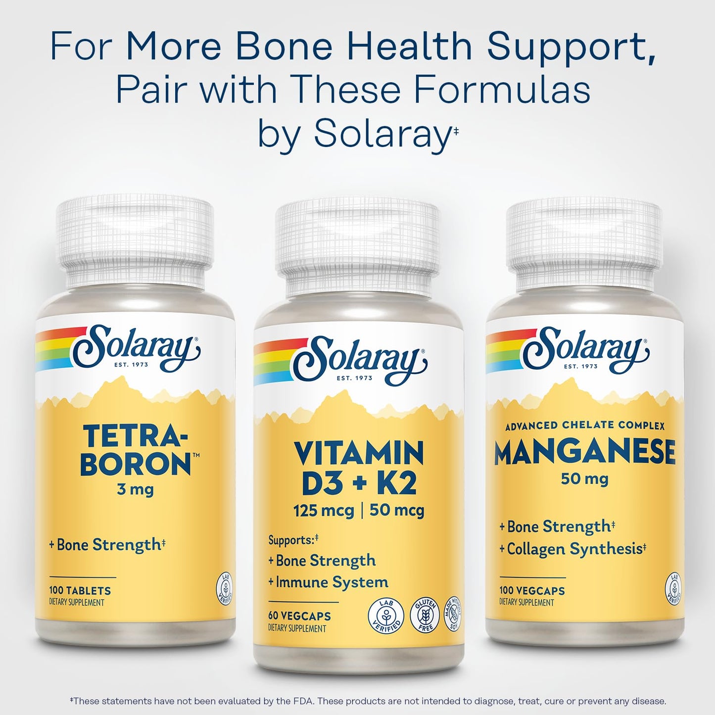 SOLARAY Vitamin D3 K2, K2 D3 Vitamin Supplement for Calcium Absorption, Bone Strength, Cardiovascular & Immune Function Support, Made Without Soy, 60-Day Guarantee, 60 Servings, 60 VegCaps SOLARAY