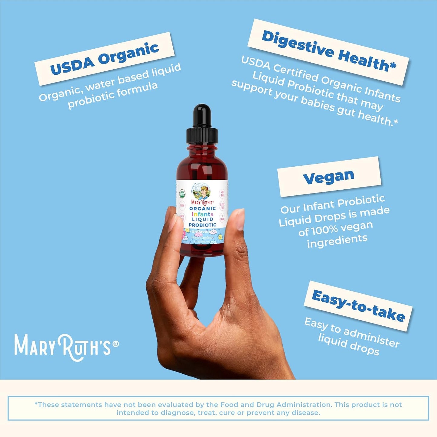 MaryRuth's Organic Infant Liquid Probiotic for Ages 6-12 Months | 100 Million CFU | 5 Probiotic Strains | Probiotics for Infants | Proprietary Probiotic Blend | USDA Organic | Vegan | Unflavored |1 oz Gsupps Australia