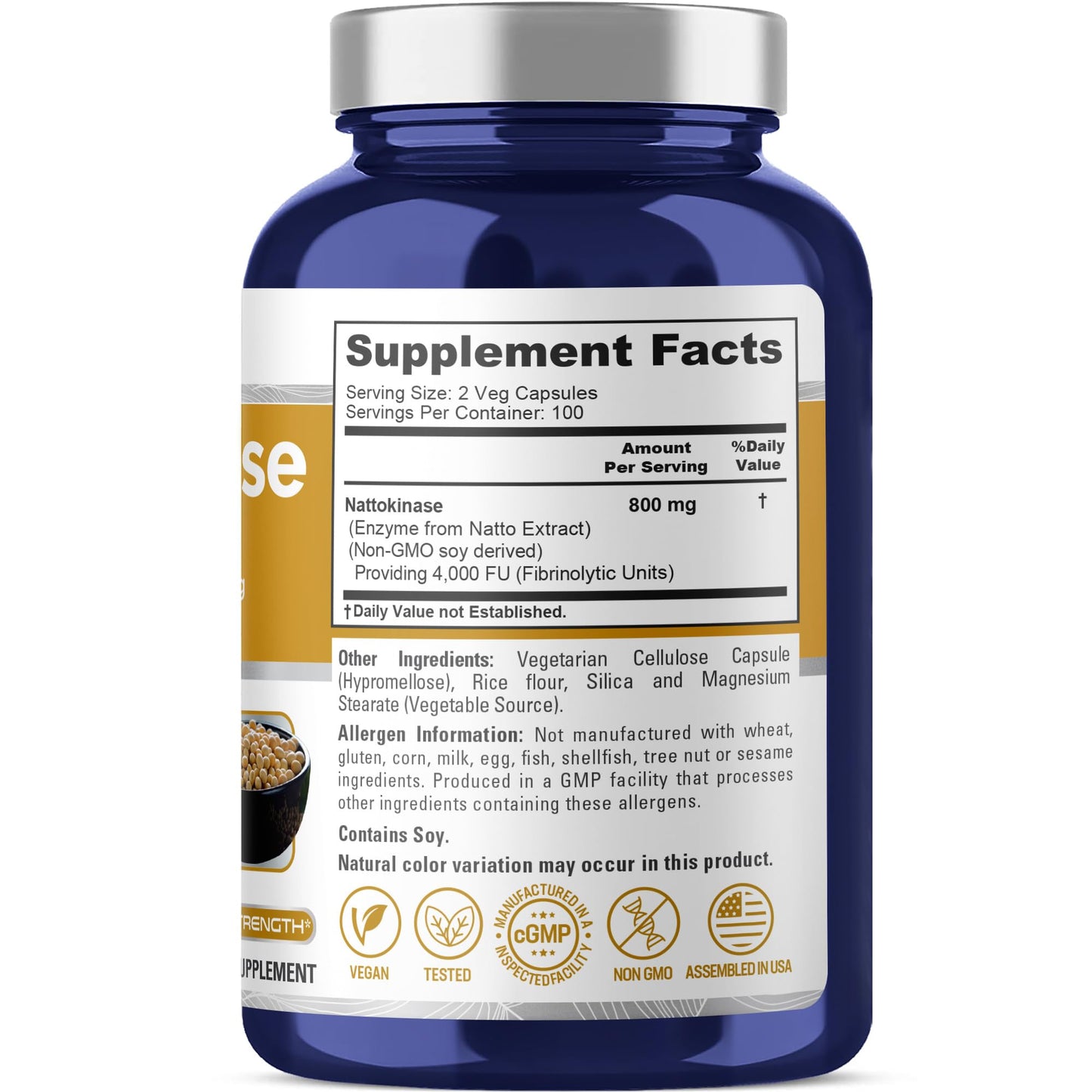 NusaPure Nattokinase 4000 FU 800mg, 200 Veggie Capsules (Vegan, Non-GMO) NusaPure
