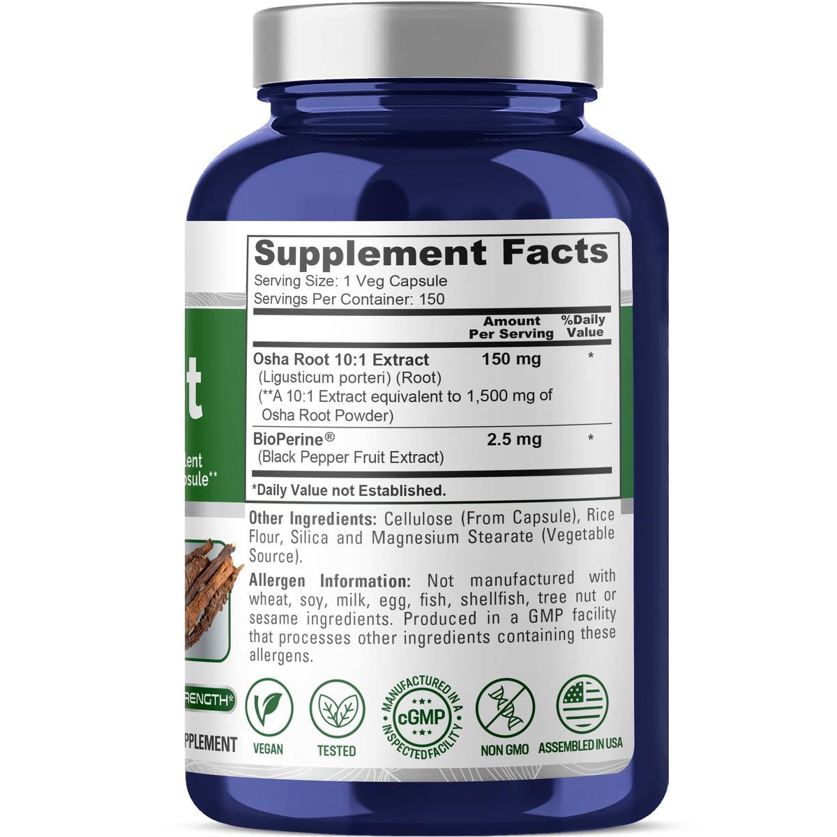 NusaPure OSHA Root Extract 1500 mg per Vegan Caps - 150 Count (10:1 Extract, Non-GMO, Vegan, Bioperine) Ligusticum Porteri NusaPure