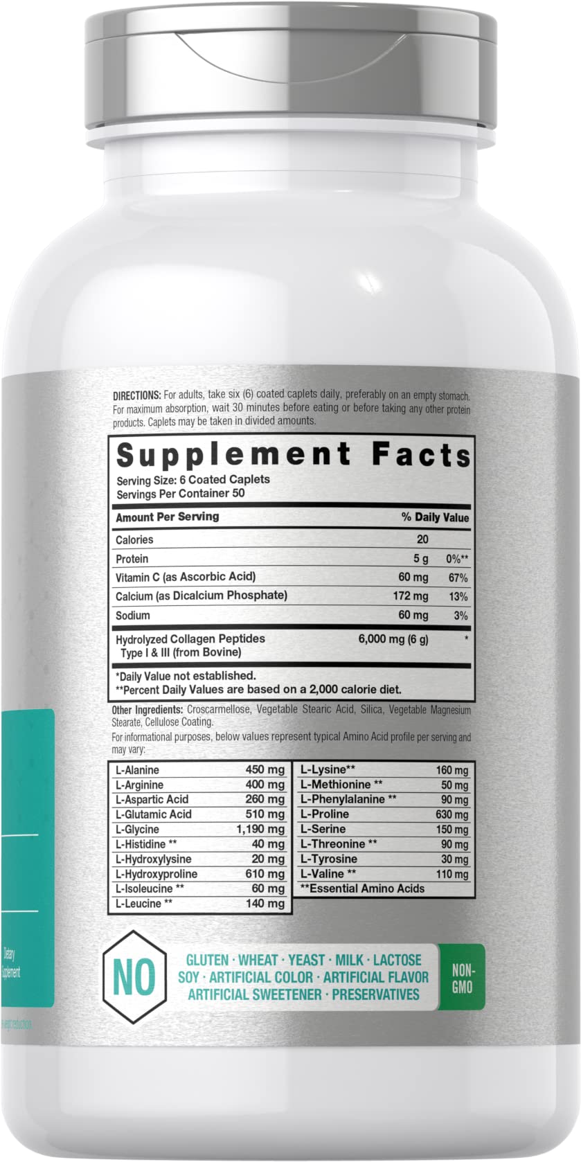 Horbäach Collagen Peptides 6000mg | 300 Caplet Pills | with Vitamin C | Hydrolyzed Collagen Supplement | Non-GMO, Gluten Free Horbäach