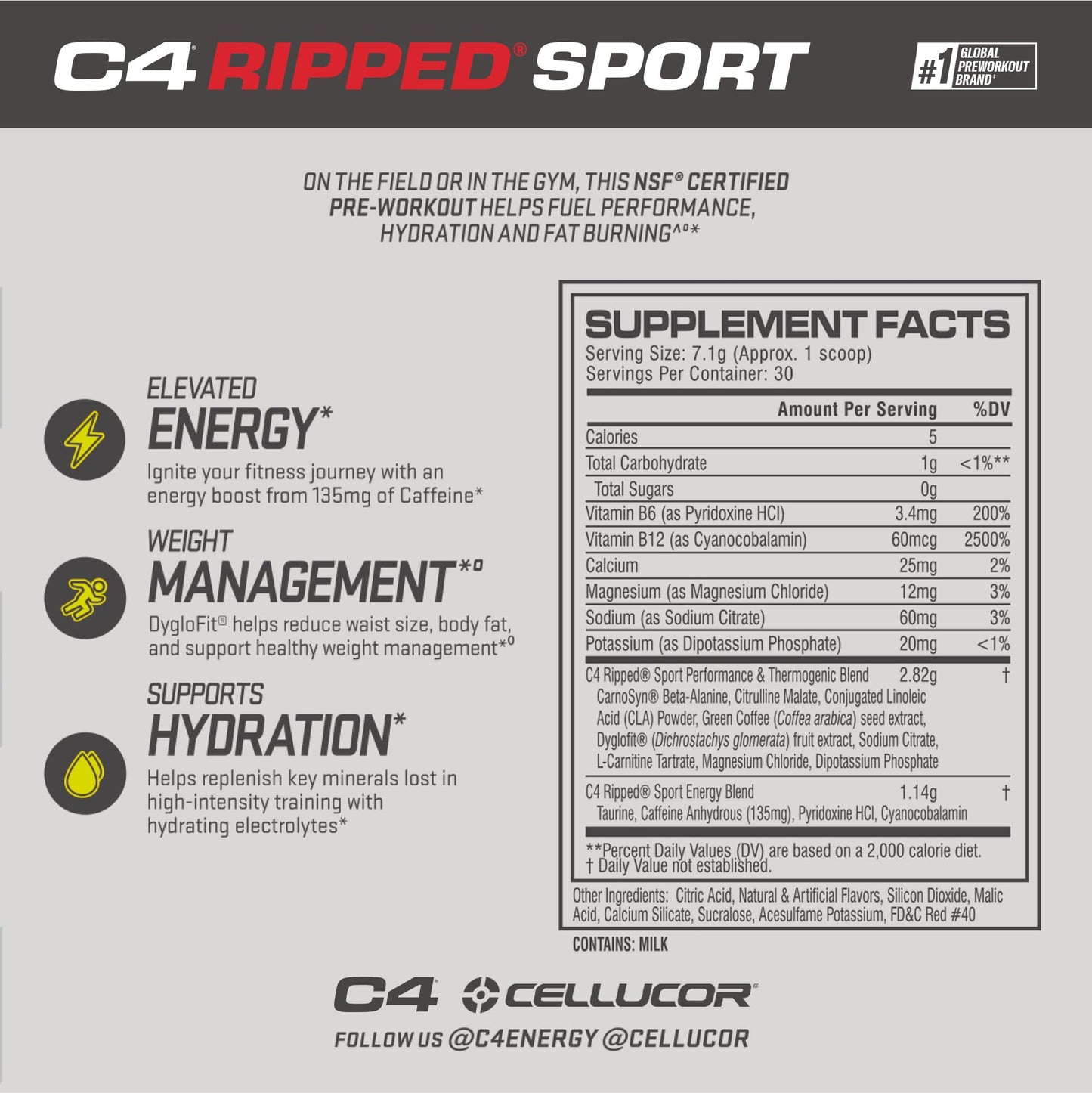 C4 Ripped Sport Pre Workout Powder Fruit Punch - NSF Certified for Sport + Zero Sugar Preworkout Energy Supplement for Men & Women - 135mg Caffeine C4