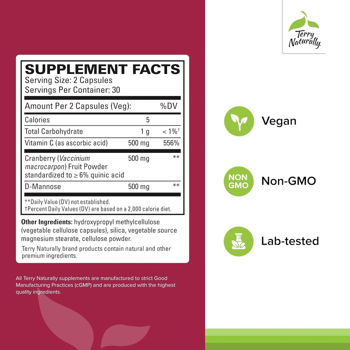 Terry Naturally Urinary Tract Intensive Support - Supplement with Cranberry for Bladder Health Support - Kidney Health Supplement with D-Mannose & Vitamin C - 60 Capsules (30 Servings) Terry Naturally