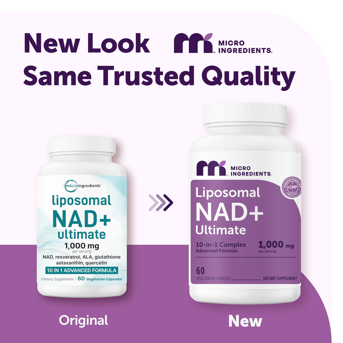 Micro Ingredients Liposomal NAD+ Ultimate Complex 1,000mg | 60 Veggie Capsules | NMN Pathway Formula | 10-in-1 with Resveratrol, Glutathione, & Astaxanthin Micro Ingredients