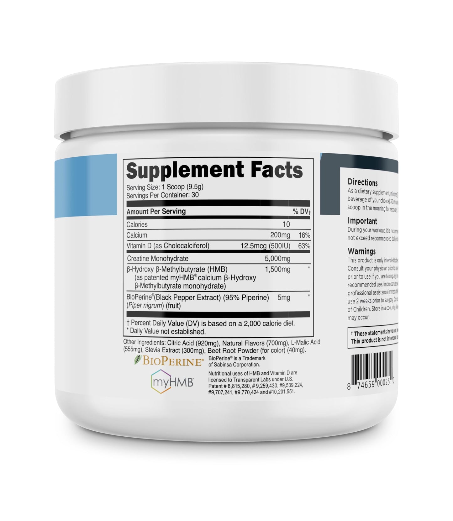Transparent Labs Creatine HMB - Creatine Monohydrate Powder with HMB for Muscle Growth, Increased Strength, Enhanced Energy Output, and Improved Athletic Performance - 30 Servings, Unflavored Gsupps Australia