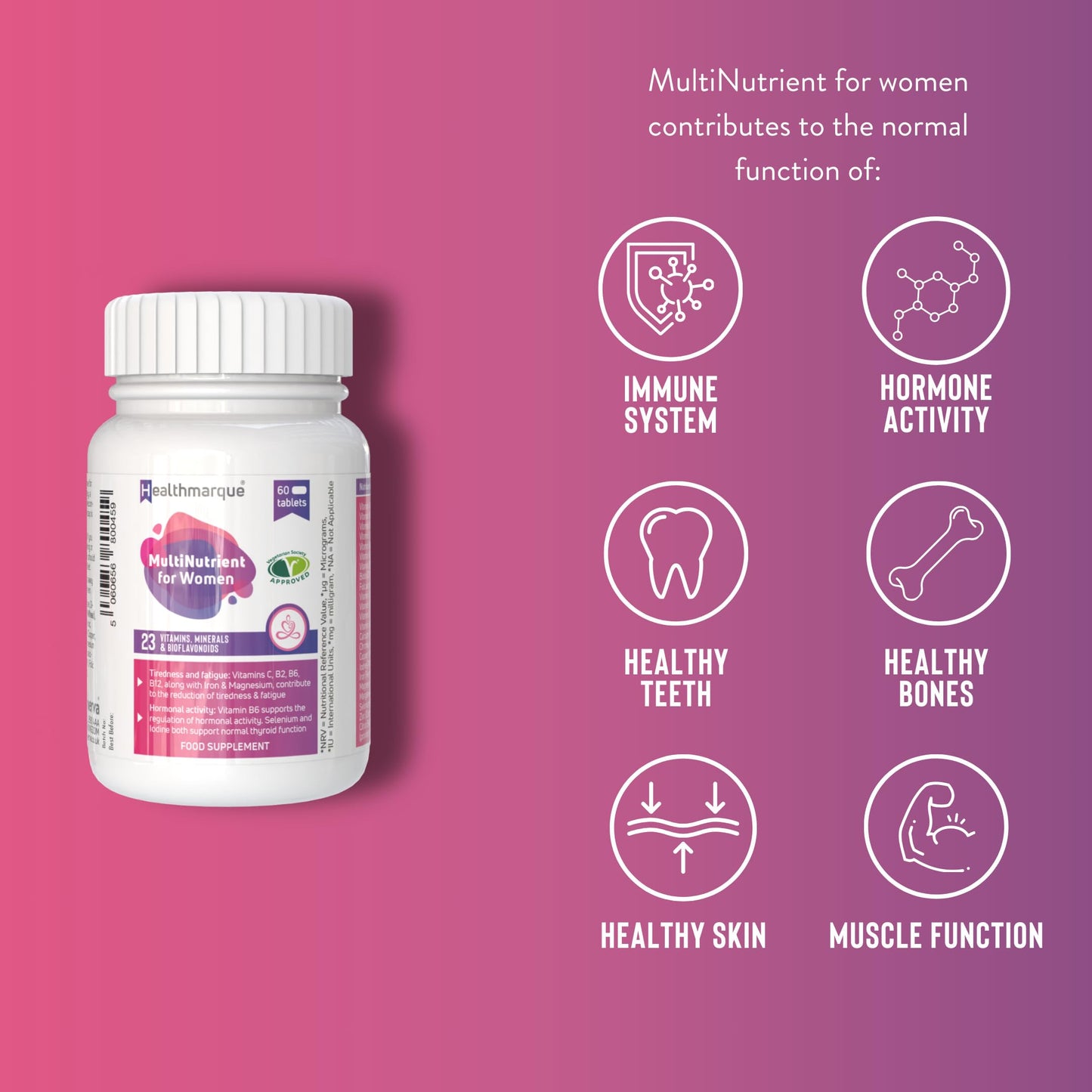 Premium Daily Multivitamin Tablets for Women - 23 Essential Vitamins, Minerals & Bioflavonoids Healthmarque