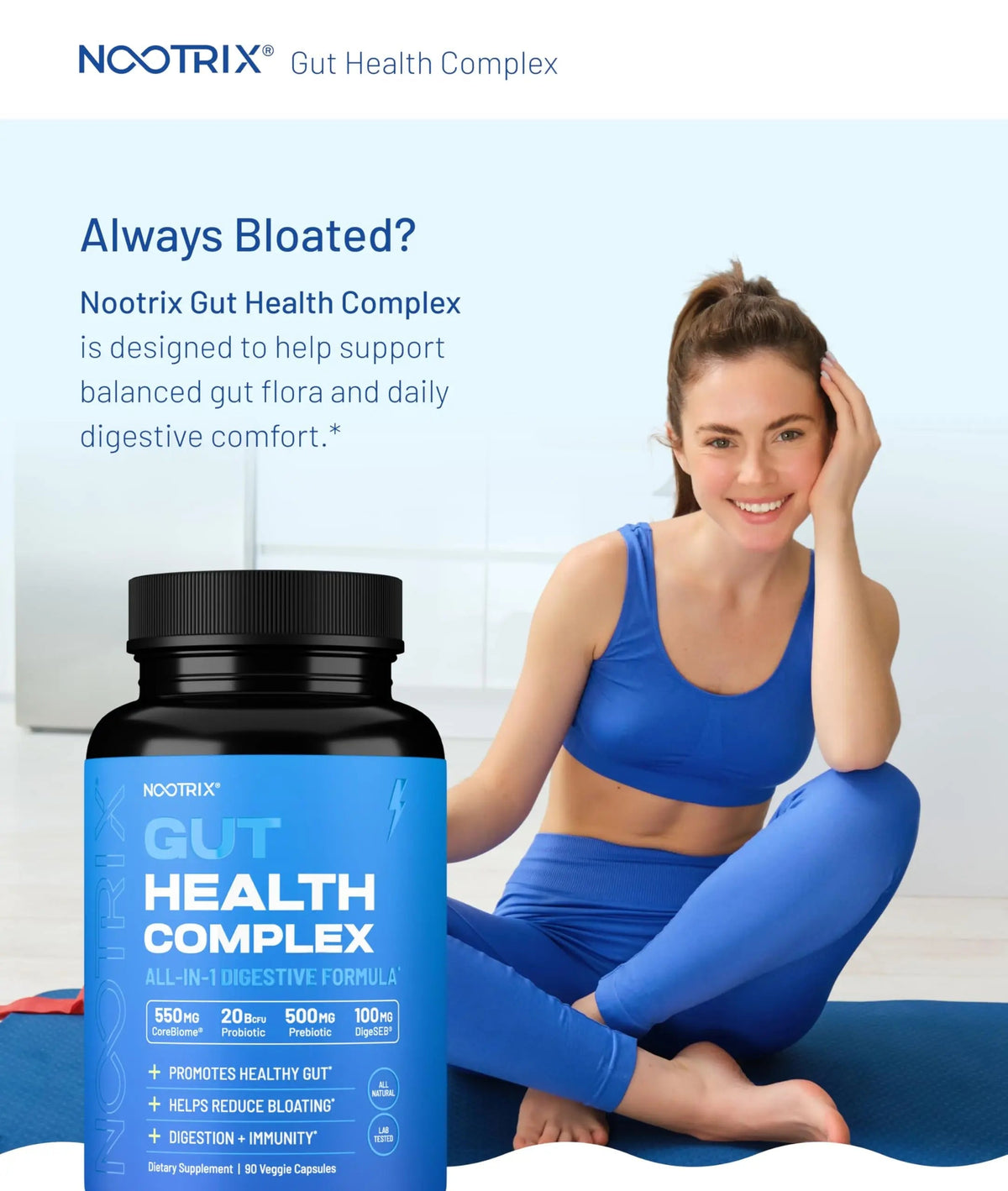 Nootrix Health Complex Supplement | Probiotics for Gut Health, Colon Cleanse & Bloating Relief | Promotes Healthy Digestion | Digestive Enzymes, Postbiotics & Prebiotics | 90 Capsules Nootrix