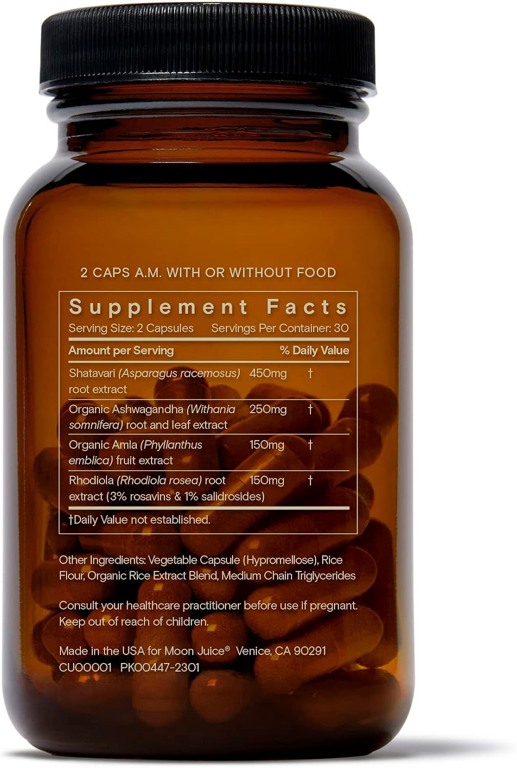 Moon Juice SuperYou Ashwagandha Supplements with Rhodiola, Shatavari & Amla - Cortisol Reducer for Energy, Mood, Focus and Stress Support, Vegan, Non-GMO & 100% Traceable, 60 Capsules, 30 Servings